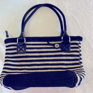The Sak Black White Handbag Large Shoulder Bag Nautical Stripes Woven Gorgeous